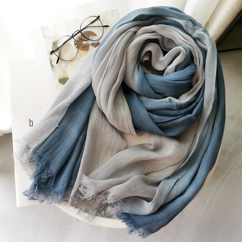 Unisex Cotton Linen Scarf Autumn Winter Gradient Scarves Long Soft Lady Shawls and Wraps Male Accessories Short Tassel Bufanda