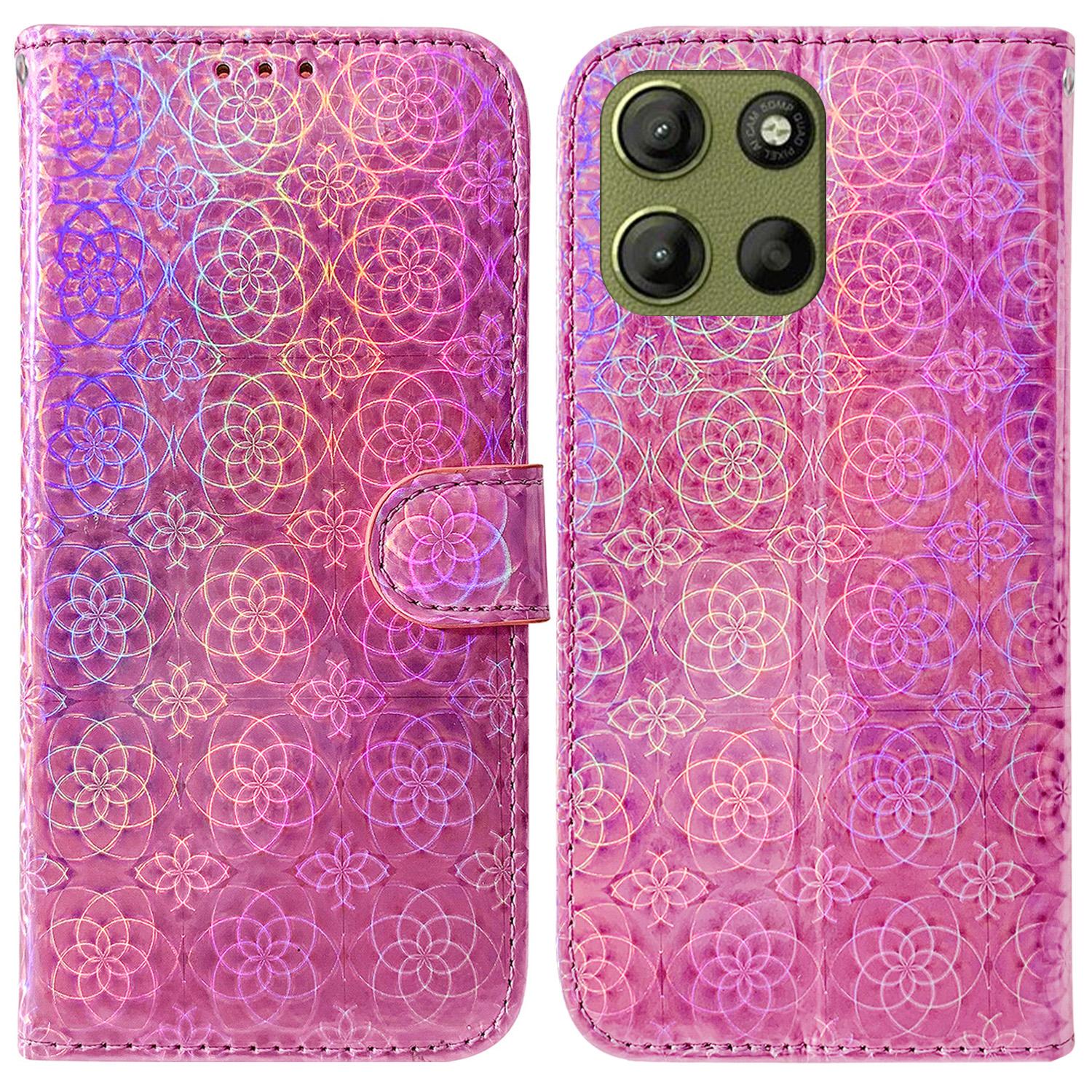 

For Motorola Moto G15 4G Stand Case Dazzling Flower Leather Phone Cover Pink