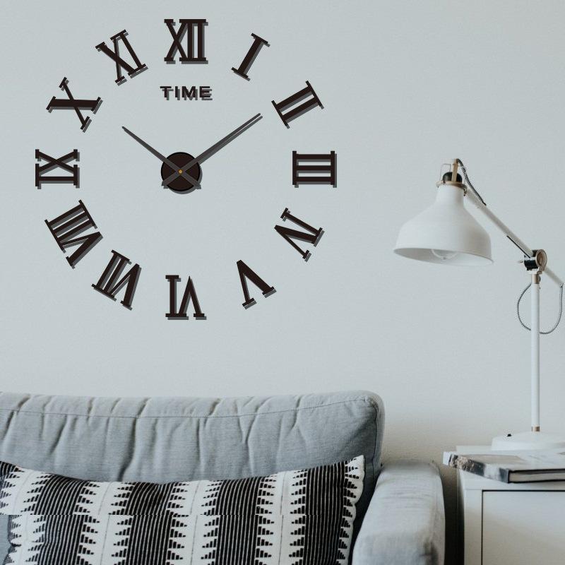 2D/3D Large Roman Numeral Acrylic Mirror Wall Clock Sticker Fashion DIY Quartz Clocks Watch Home Decoration Living Room Stickers
