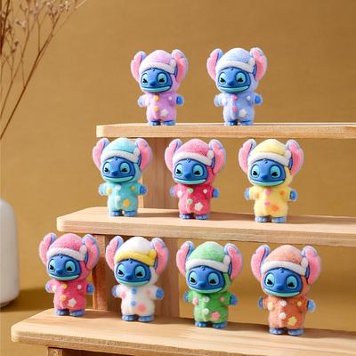 9Piece Disney Stitch Pajama Figure Set  Cartoon Character Desktop Ornaments Models An Exquisite Gift and Toy Suitable for Both Boys and Girls