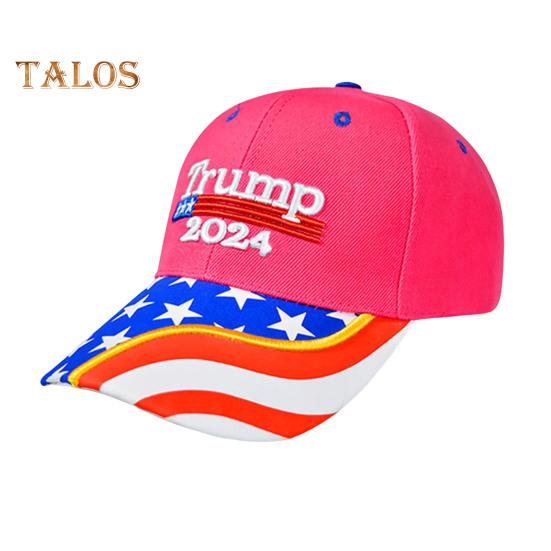 

Бейсбольная кепка Трампа с вышитыми буквами и длинными полями, солнцезащитный козырек для президентских выборов 2024 года, принт американского флага, ретро-кепка для митингов и вечеринок унисекс розовый