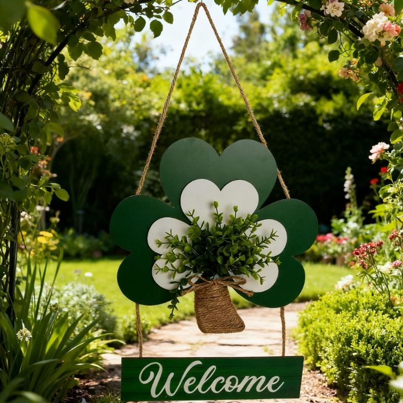 User Friendly Wood Shamrock Shape Welcome Plaque for . Patrick's Day Festival Decors with Easy Installation At Your Entrance