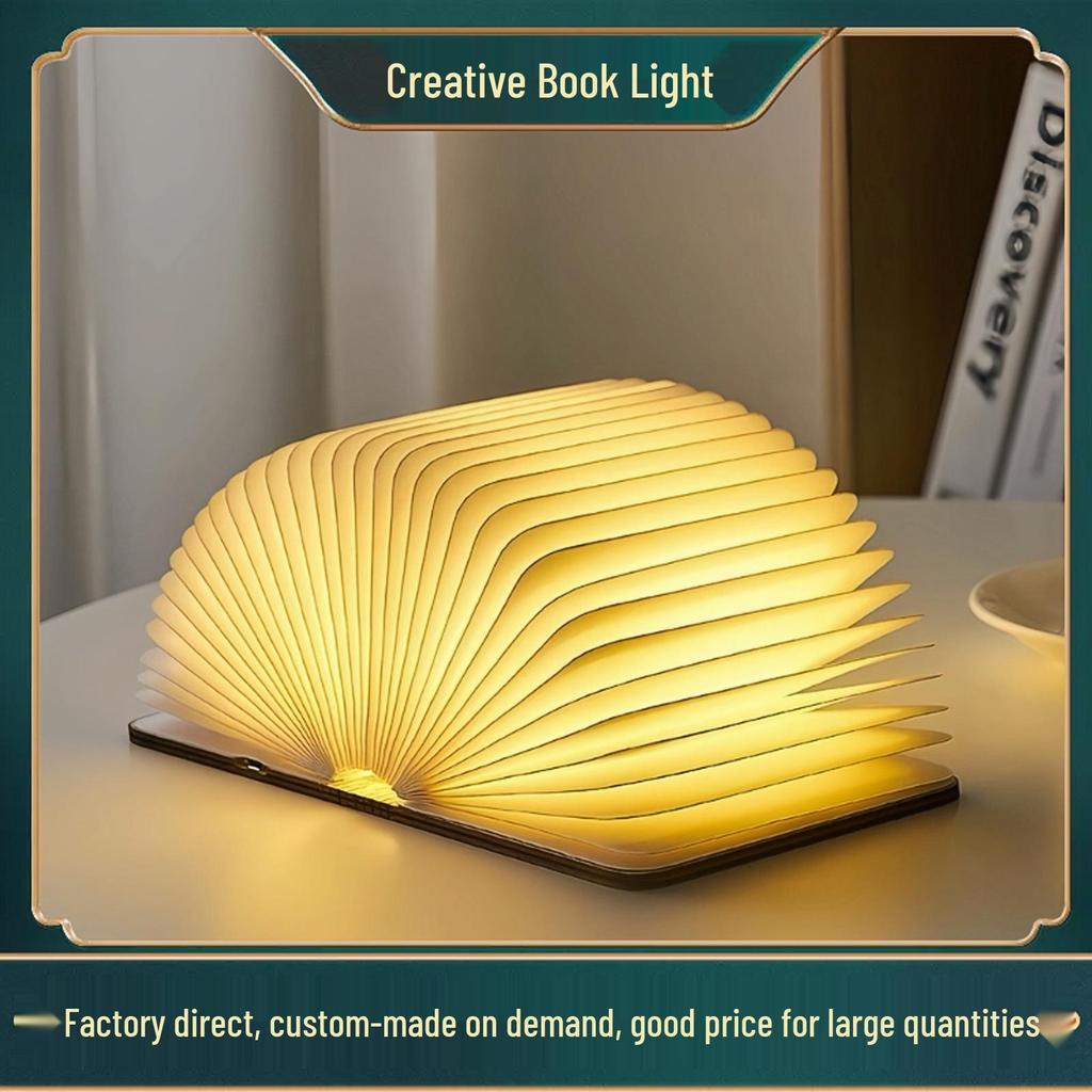 LED Wooden Folding Book Light: Creative Page-Turning Night Lamp & Corporate Gift for Bedside Atmosphere