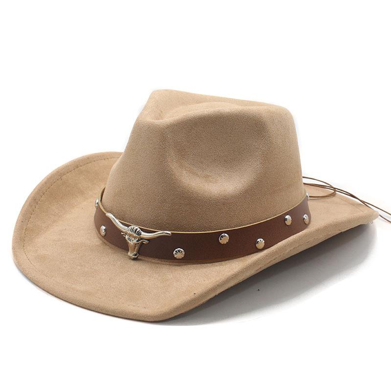 Western Cowboy Turned Edge Cowboy Hat Bull Head Accessories Suede Jazz Hat Riding Hat
