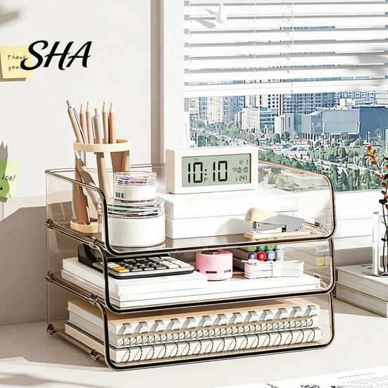 Desk Space Saving Box Clear Acrylic File Organizer Tray, 1/2/3/4/5 Tier Paper Ducument Compact Storage Box, Stackable Office Supplies Rack Desktop