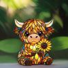 Cute Highland Cow Night Light 3D Resin Stained Glass Cow Table Lamp Rustic Animal Sunflower Bedside Lamp for Home Office Bedroom Living Room Desk
