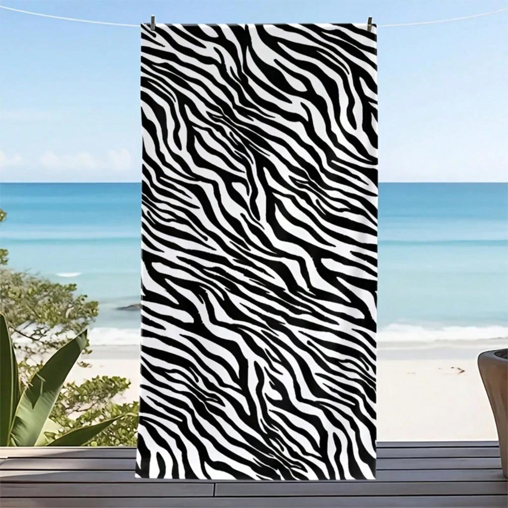 1 Pc Zebra Stripe Print Quick Dry Lightweight Breathable Comfortable Beach Towel For Summer Pool And Outdoor Activities