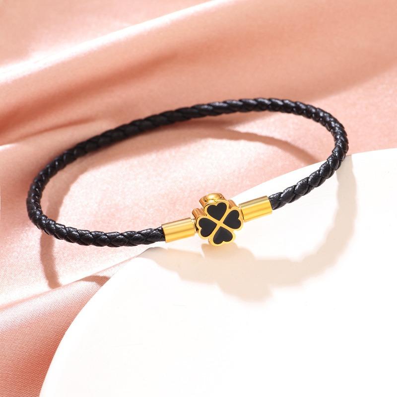 Glücksklee Armband für Frauen Echtes geflochtenes Lederarmband 6 Farben Geburtstagsfeier Schmuck Weihnachtsgeschenke