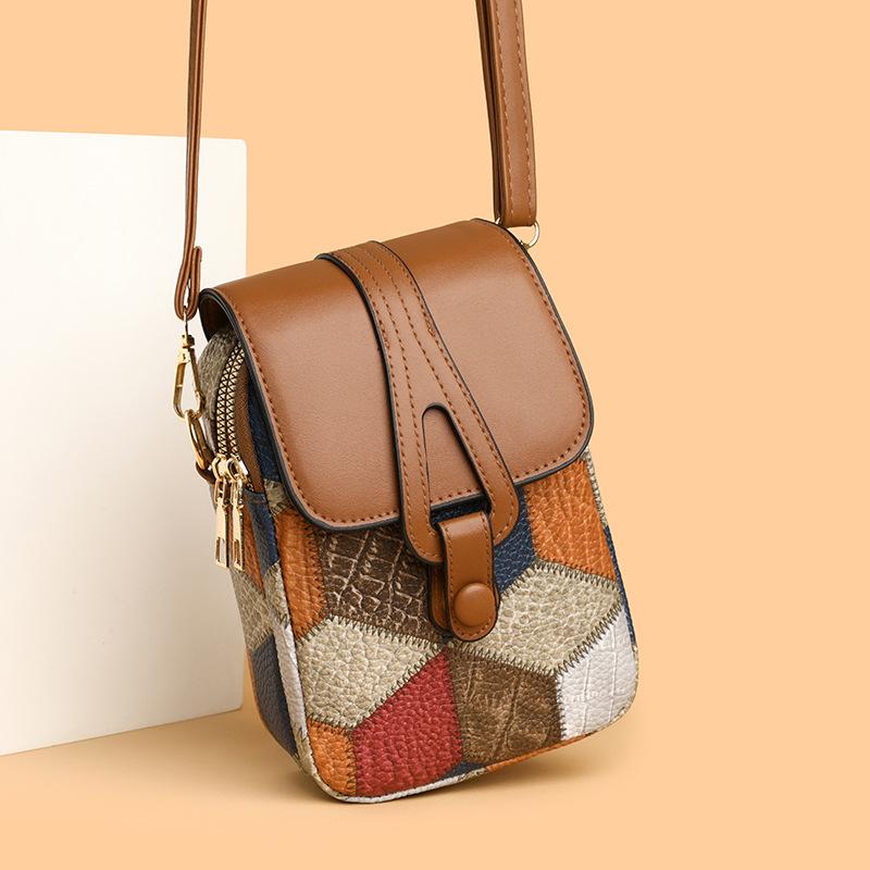 Mobile Phone Bag Messenger Bag for Women Multi-compartment Zipper Versatile Fashion Vertical Exquisite Soft Leather Small Bag