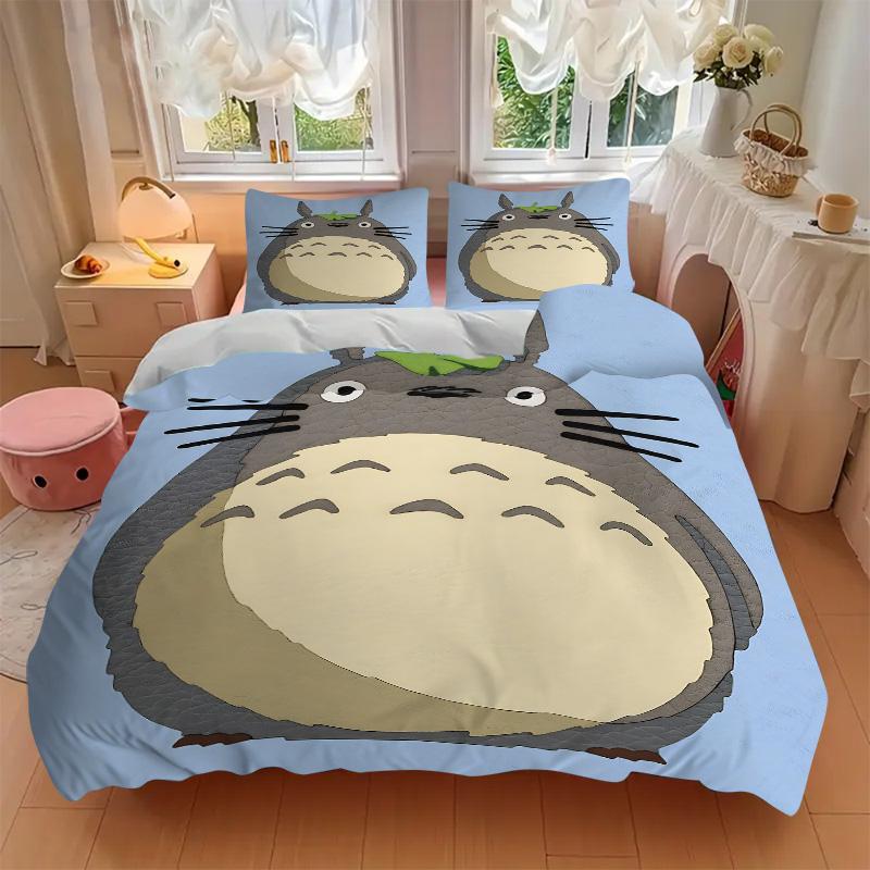 Neighbor Totoro Print 3Pcs Bedding Setduvet Cover With 2 Bedropillowcase Home Birthday Gift