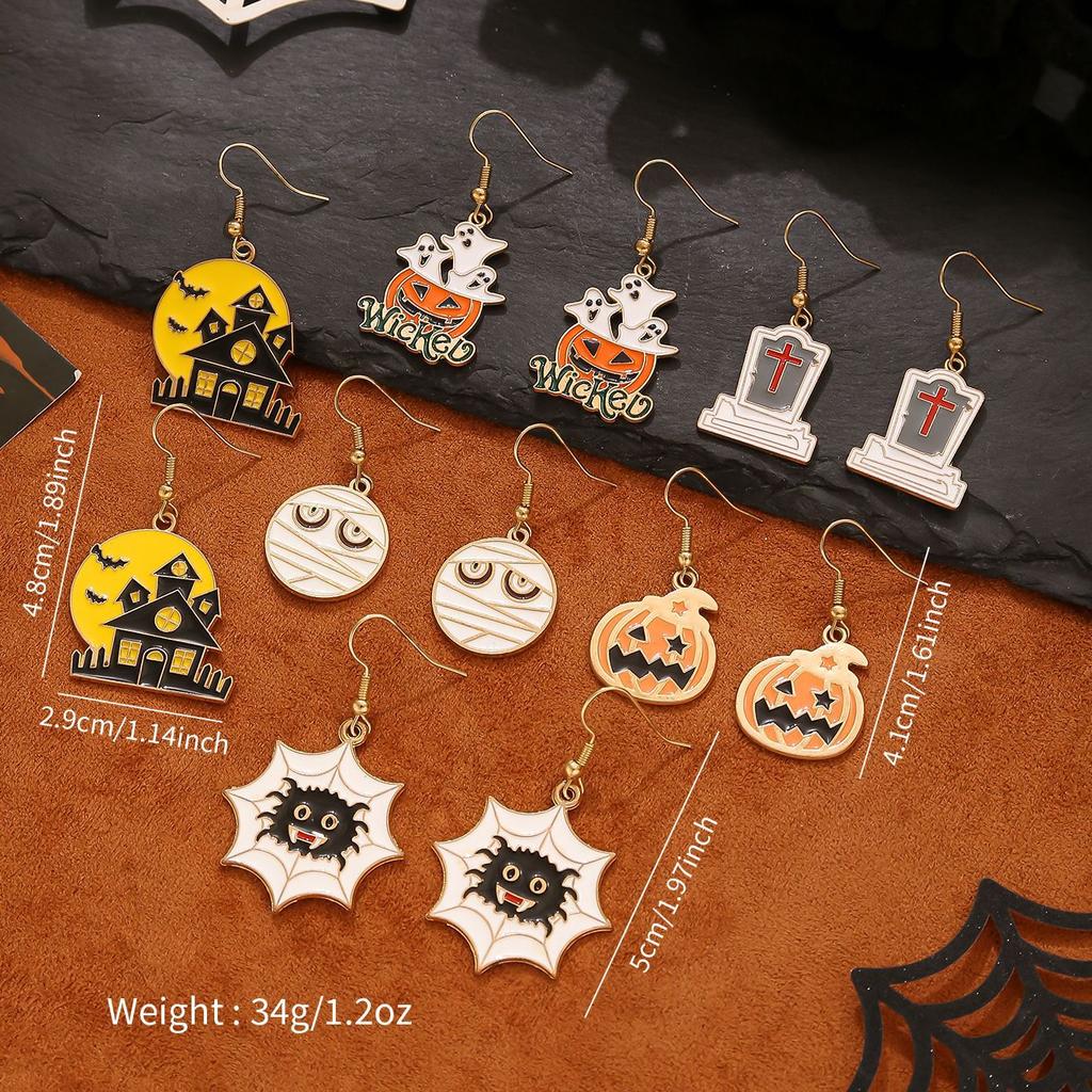 Hot Selling Accessories Cute Cartoon Style Ghost Pumpkin Head Design Pendant Earrings Set Halloween Earrings Girl
