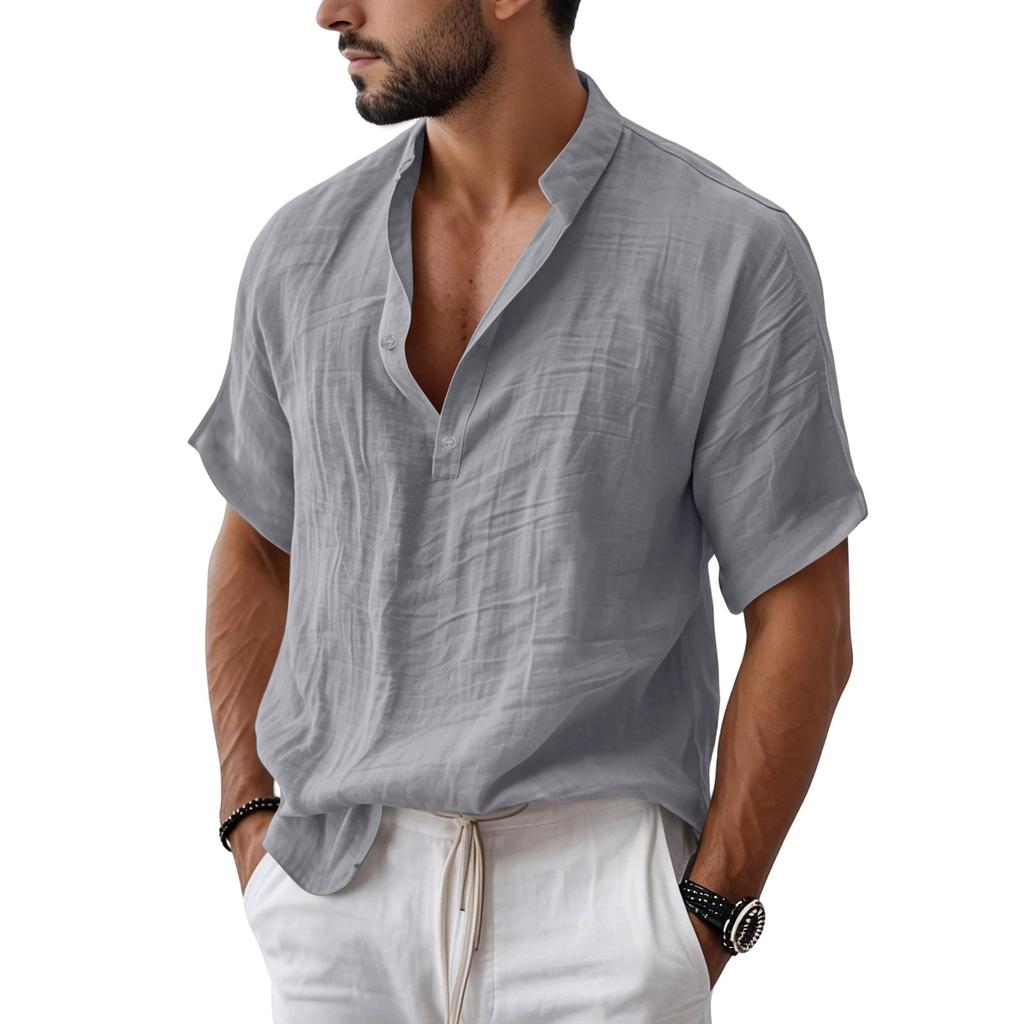 Linen Shirts for Men Casual Short Sleeve Shirts for Men Relaxed Fit Polo Shirts for Men Mens Polo Shirts Short Sleeve Comfortable Style