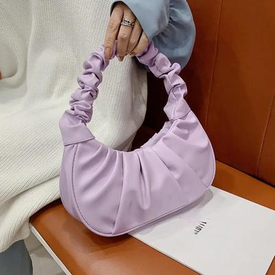 Moda Plissada Nuvem Alças PU Cor Sólida Um Ombro Bolsa Mulheres Compras Bolsa De Ombro