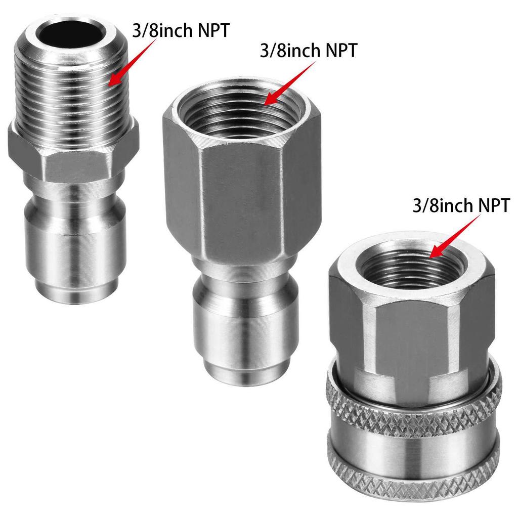 Stainless Steel Quick Connect Kit: NPT3/8 High-Pressure Washer Adapter with Male/Female Threads