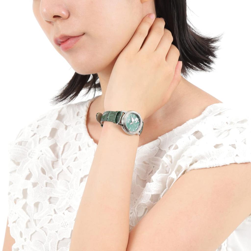 Snoopy limitiert auf je 100 Stück mit Seriennummer Japanisches Projekt Echtlederarmband Damenuhr, weltweit, Nummer, Modell, (Grün)