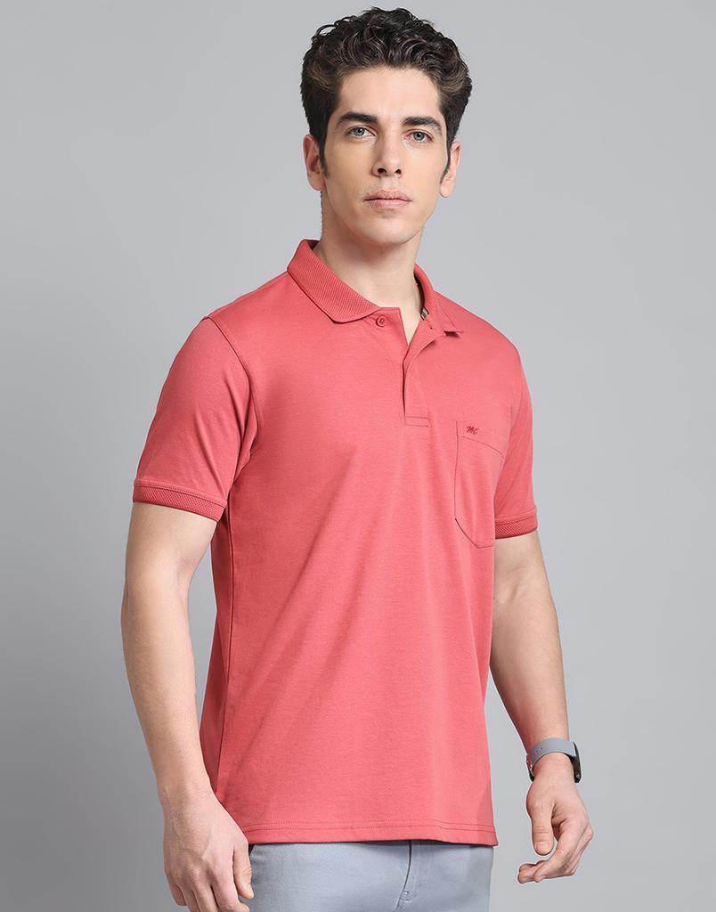 MONTE CARLO Mens Solid Rust Collar Neck Half Sleeve T-Shirt