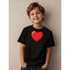 Boys Black Heart Balloon Print Crewneck Short Sleeve Tee, Casual Sport Daily Top