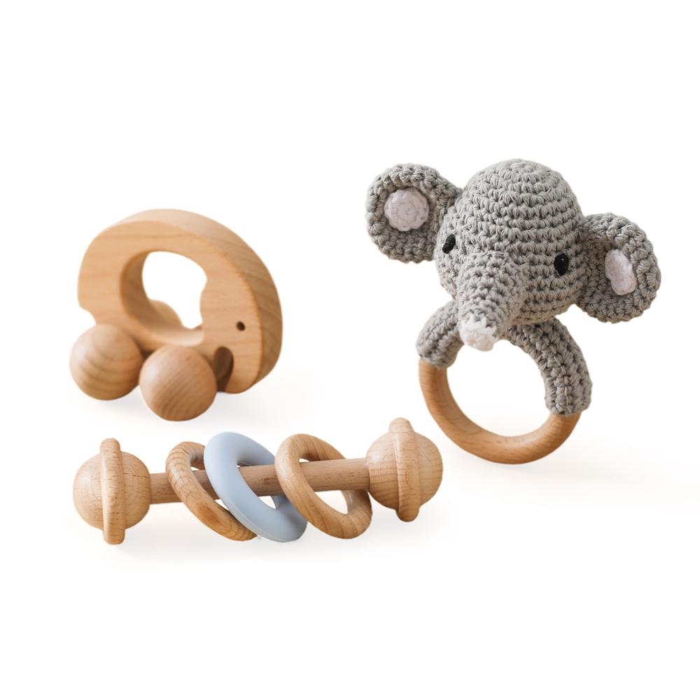 3Pc Baby Rattle Toys Wooden Animal Car And Crochet Rattle Sets Baby 0 12 Months Toys Teething Toys Baby Accessories Baby Toys