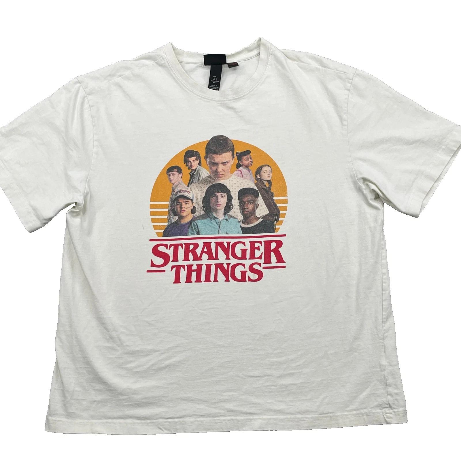 

H&M Футболка Stranger Things Размер L Белый Sci-Fi Уличная одежда Одиннадцать Ужасы 80-е Y2k 2XL