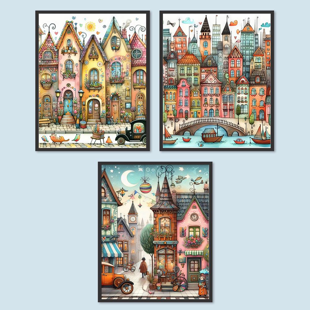 5D DIY Full Round Drill Partial AB Diamond Painting Colorful Houses Kit Decor