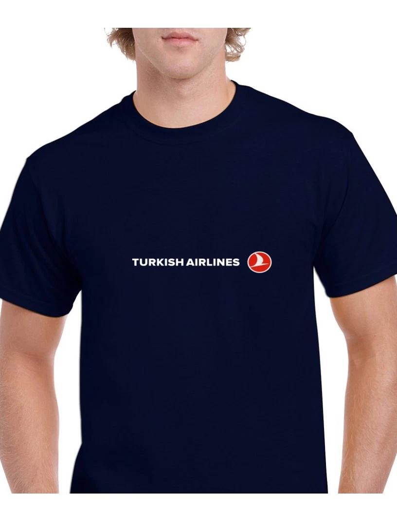 Turkish Airlines Red White Logo Turkey Aviation Navy Blue Cotton T-Shirt S