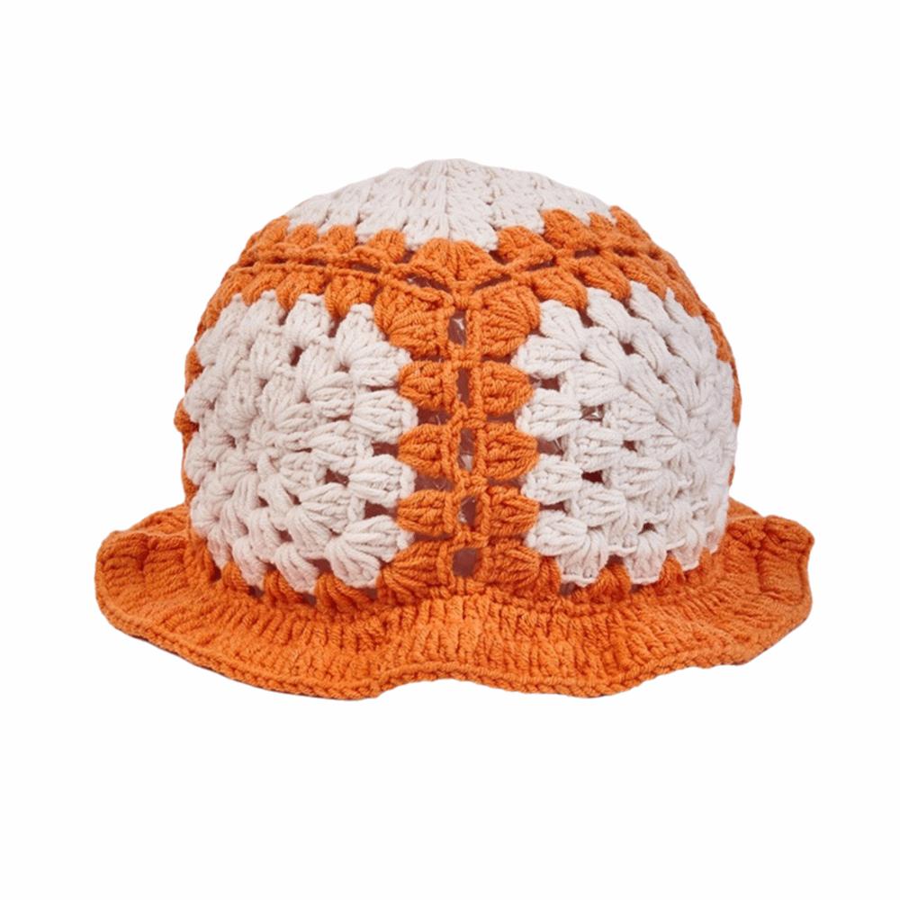 Sunflower Patterned Fisherman Hat Lotus Leaf Edge Handmade Knit Hat Autumn Winter Outings