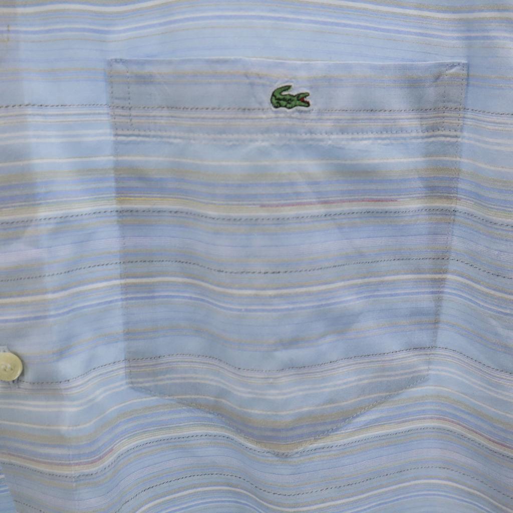 LACOSTE made in Japan Border Pattern Short sleeve shirt 3 Blue Men's Used