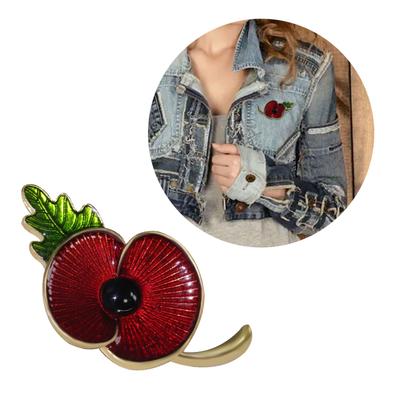 Retro Poppys Stem Flower Brooch Floral Shape Lapel Pin Handmade Breastpin Accessory Handcrafted Ornament for Women Girls