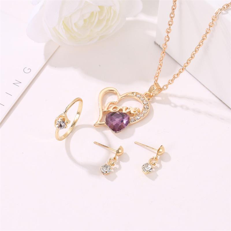 Europäisches & Amerikanisches Trend-Schmuckset: Liebeskette, Ohrringe & Ring - Mode Dreiteiliges Set