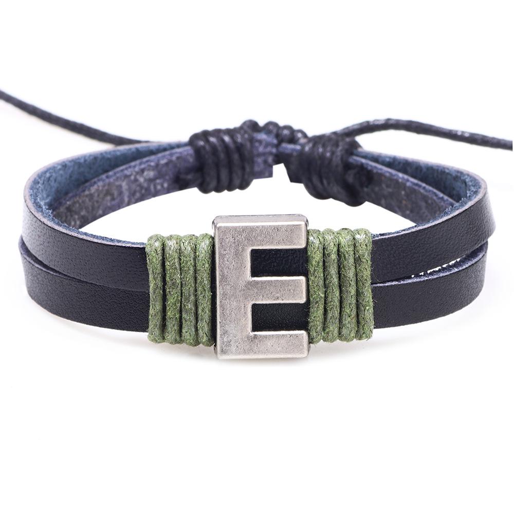 Handmade Woven Leather Bracelet with English Letter Charms