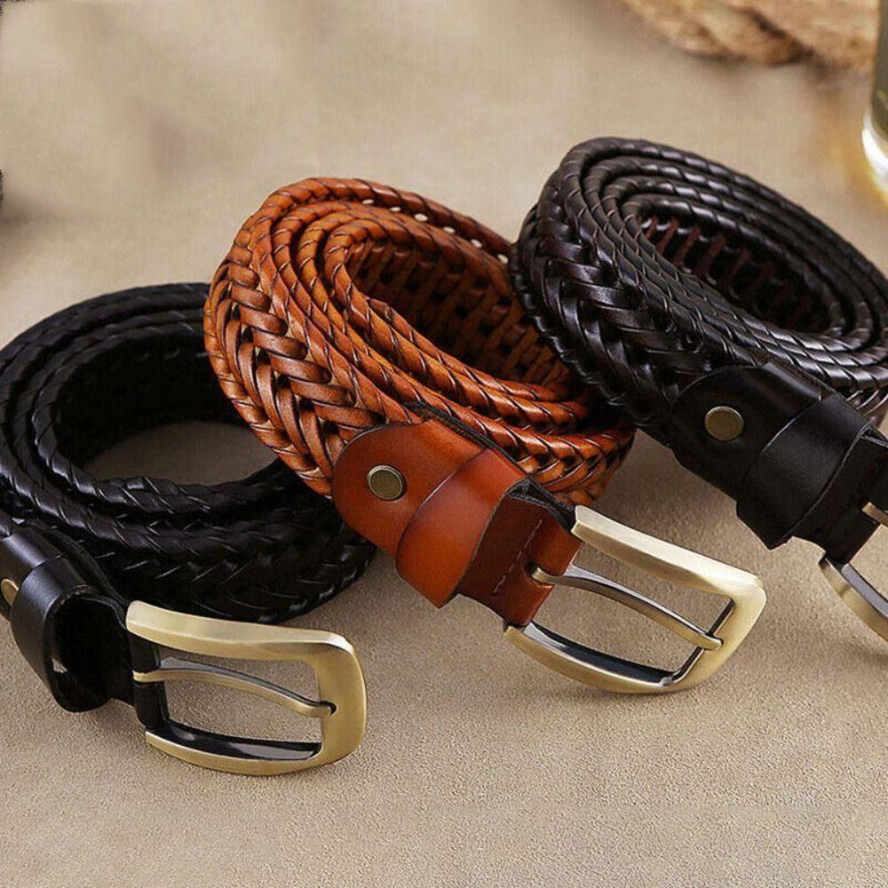 Retro Men Weave Belt Zinc Zinc Alloy Jeans Waistband Fashion Male Genuine Leather Belt  Gifts
