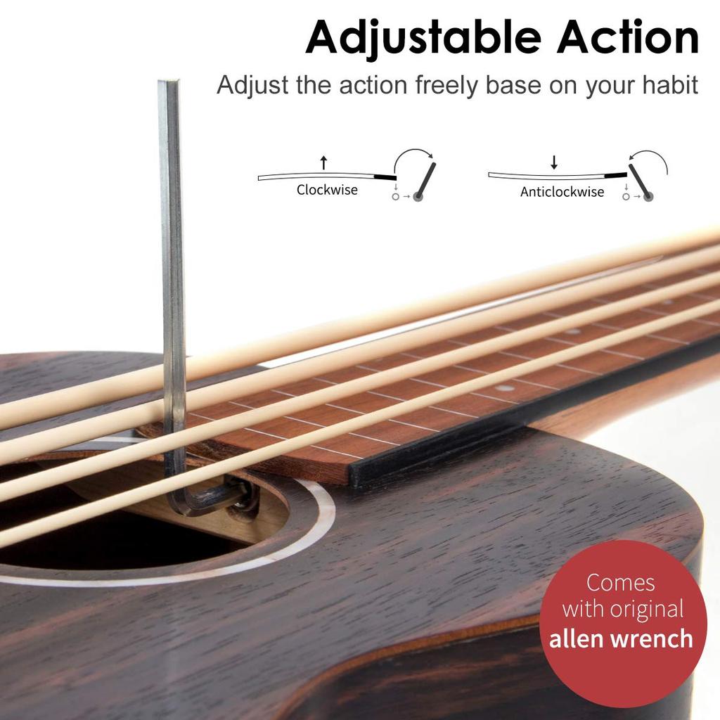 AKLOT Bass 30 Inch Ukulele Bass EADG Soft Case Strap Pick Included Ukulele, (Ebony Brown)
