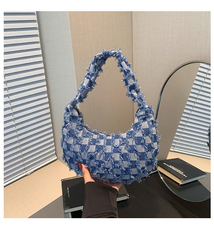 Summer Fabric Personality 2025 New Casual Fashion Large Capacity Canvas Plaid Simple Shoulder Crossbody Armpit Bag