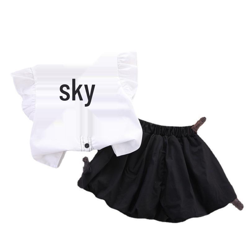 2025 Summer Trendy Girls' Two-Piece Set: Ruffled Sleeve Shirt & Bloomers