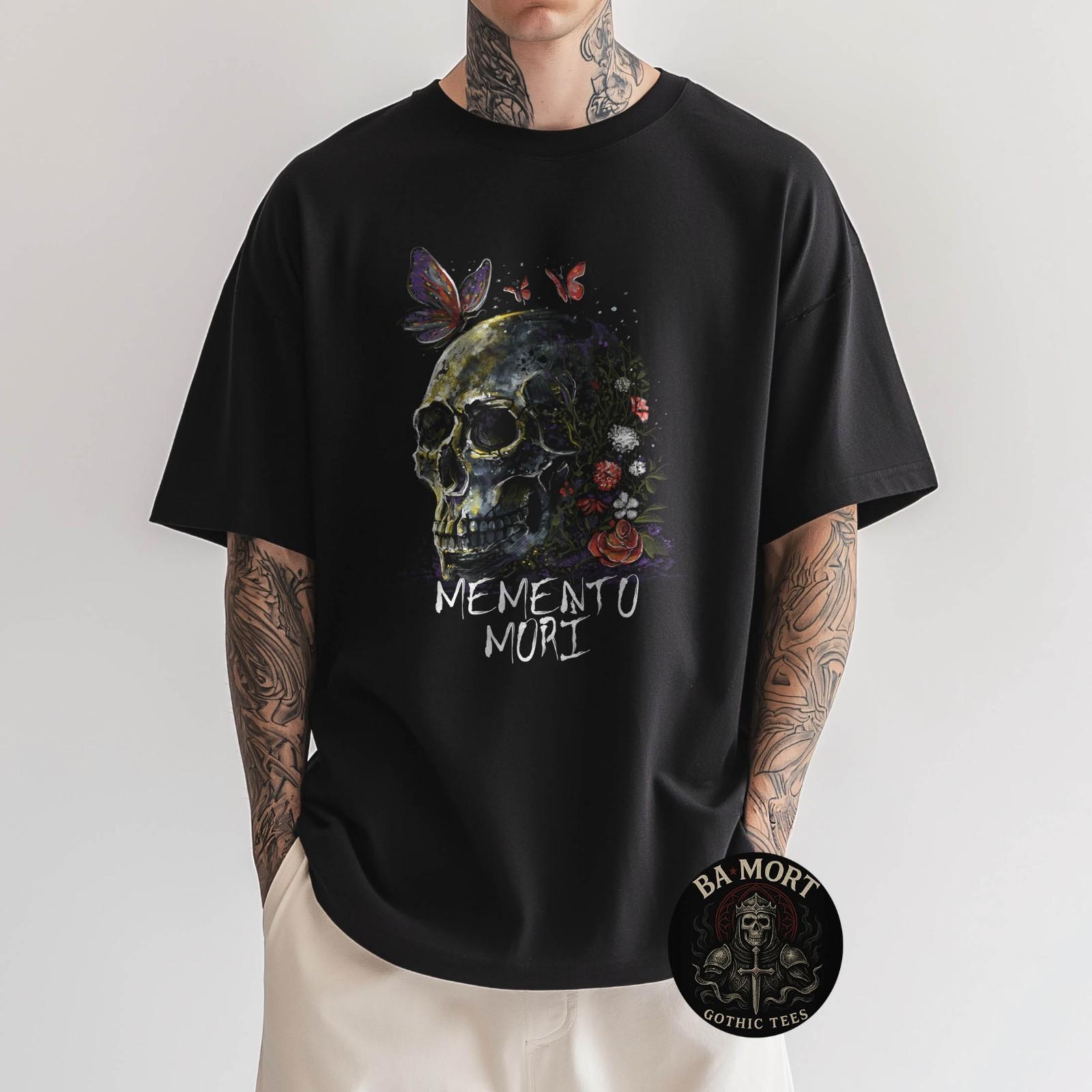Memento Mori Floral Skull Aesthetic Graphic T-Shirt S