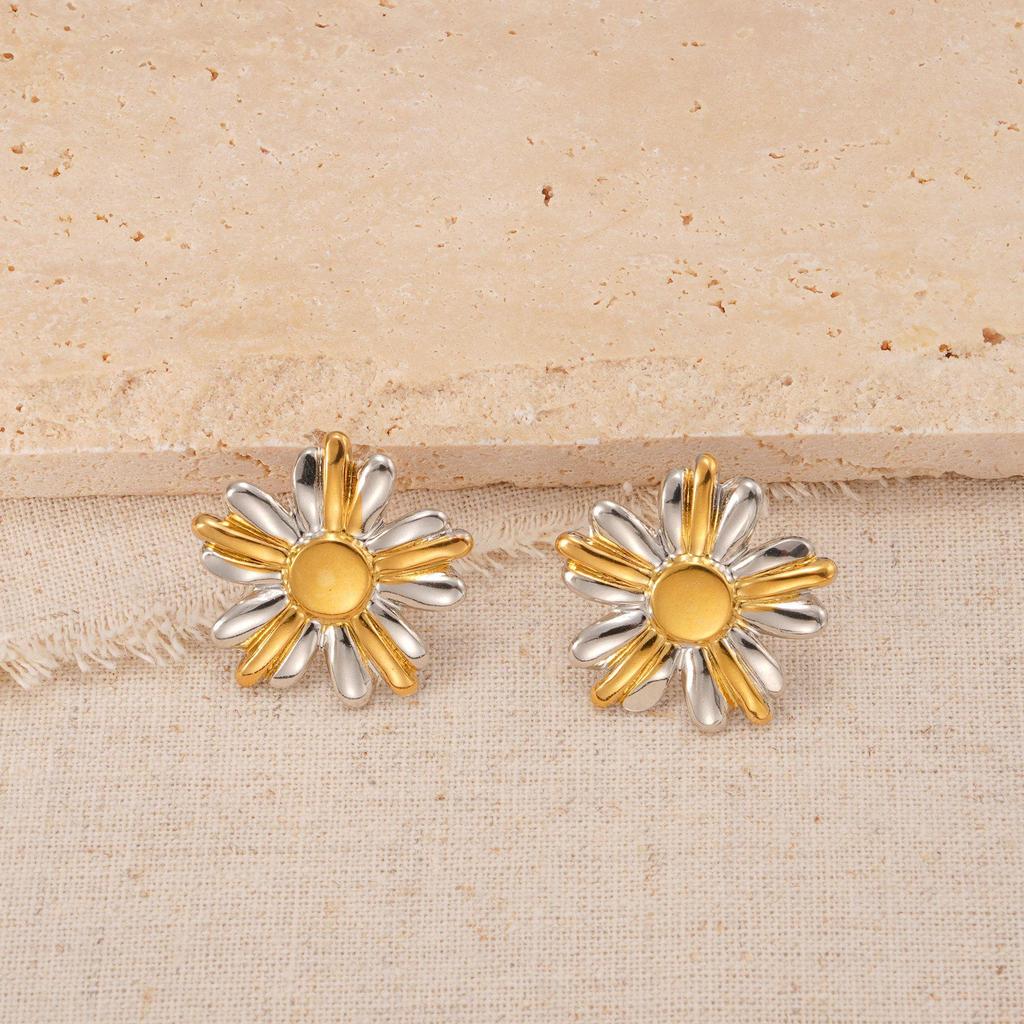 Gold and Silver Stainless Steel Ear Studs with Color Block Design