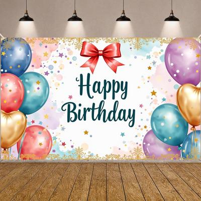 Girly Birthday Banner Heart-shaped Balloons Party Display Birthday Background Heart Pattern Banner For Indoor Party Decor