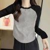 Women's Round Neck Raglan Long Sleeve T Shirt Slim Fit Color Block Patchwork Soft Fleece Pullover Basic Fall Layering Top