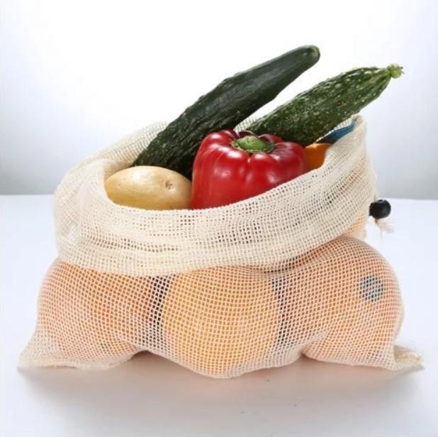 In Stock: 100% Organic Cotton Eco-Friendly Mesh Shopping Bag - Washable & Biodegradable for Groceries 25*19cm Off-white