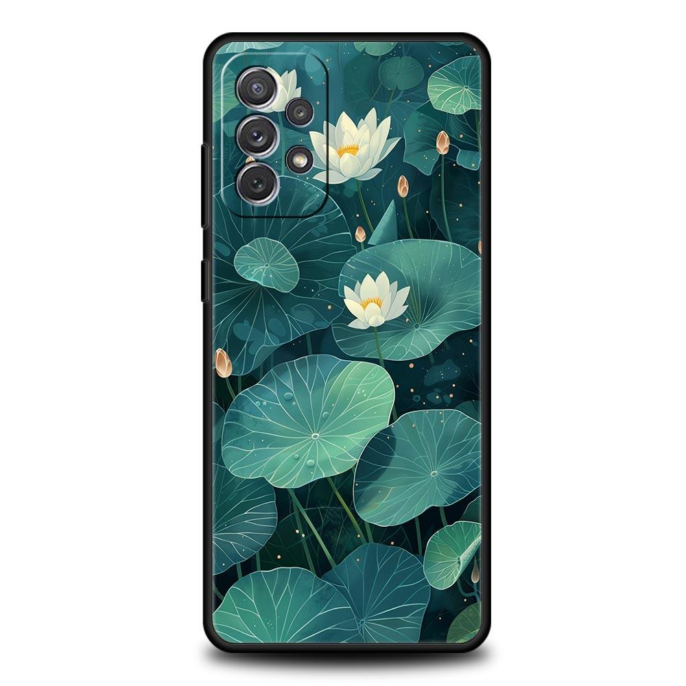 Phone Case For Samsung Galaxy A17 A15 A13 A51 A71 A41 A31 A21S A07 A03S A05 A35 A55 A23 A25 A33 A53 A73 5G Cover Lotus Pattern