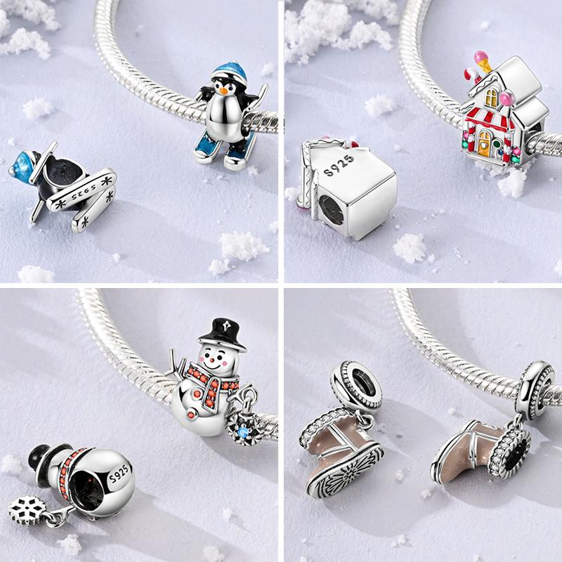 New Copper Charms Penguin Snowman Snowflake Woman Man Love Heart Beads Fit Original Pendant Bracelet Charms Women Jewelry