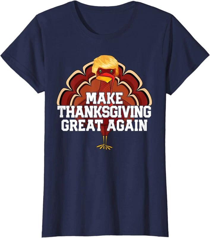 Make Thanksgiving Great Again Trump Turkey Funny Ladies Crewneck T-Shirt L