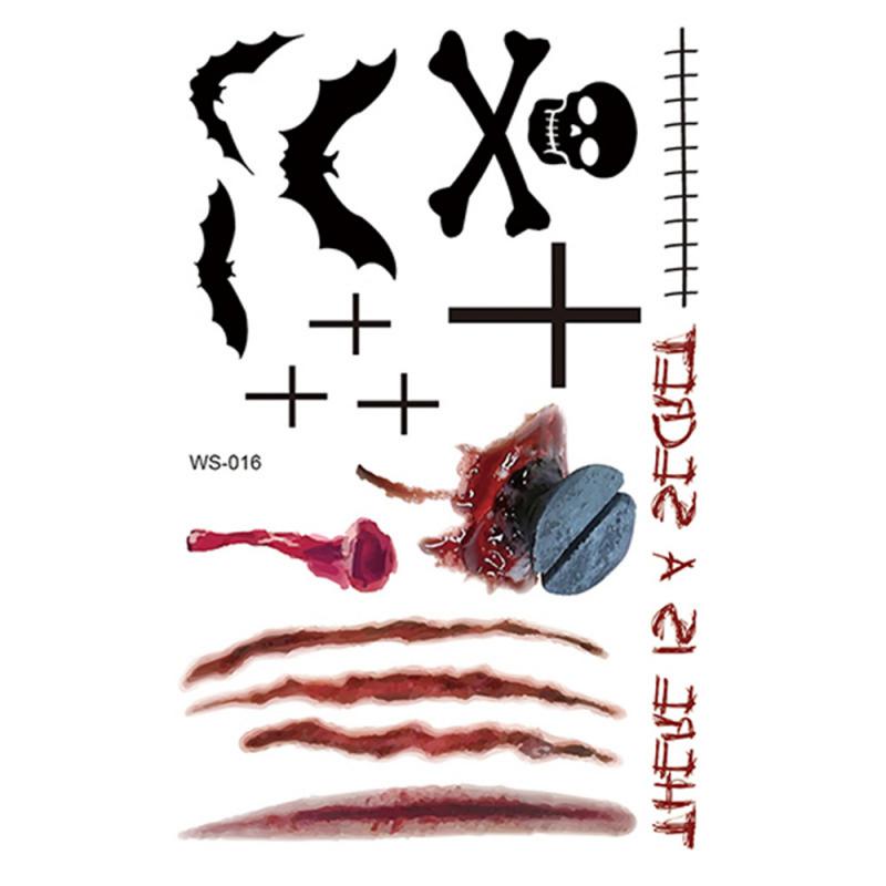 Halloween Realistic Terror Wounds Tattoos Waterproof Tattoo Sticker With Fake Scab Blood Special Costume Small Neck Fake Tatoo