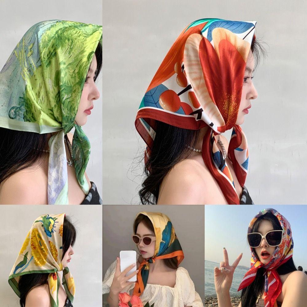 Sweet Triangle Headband French Pastoral Style Silk Scarf Korean Hair Scarf For Girl Women