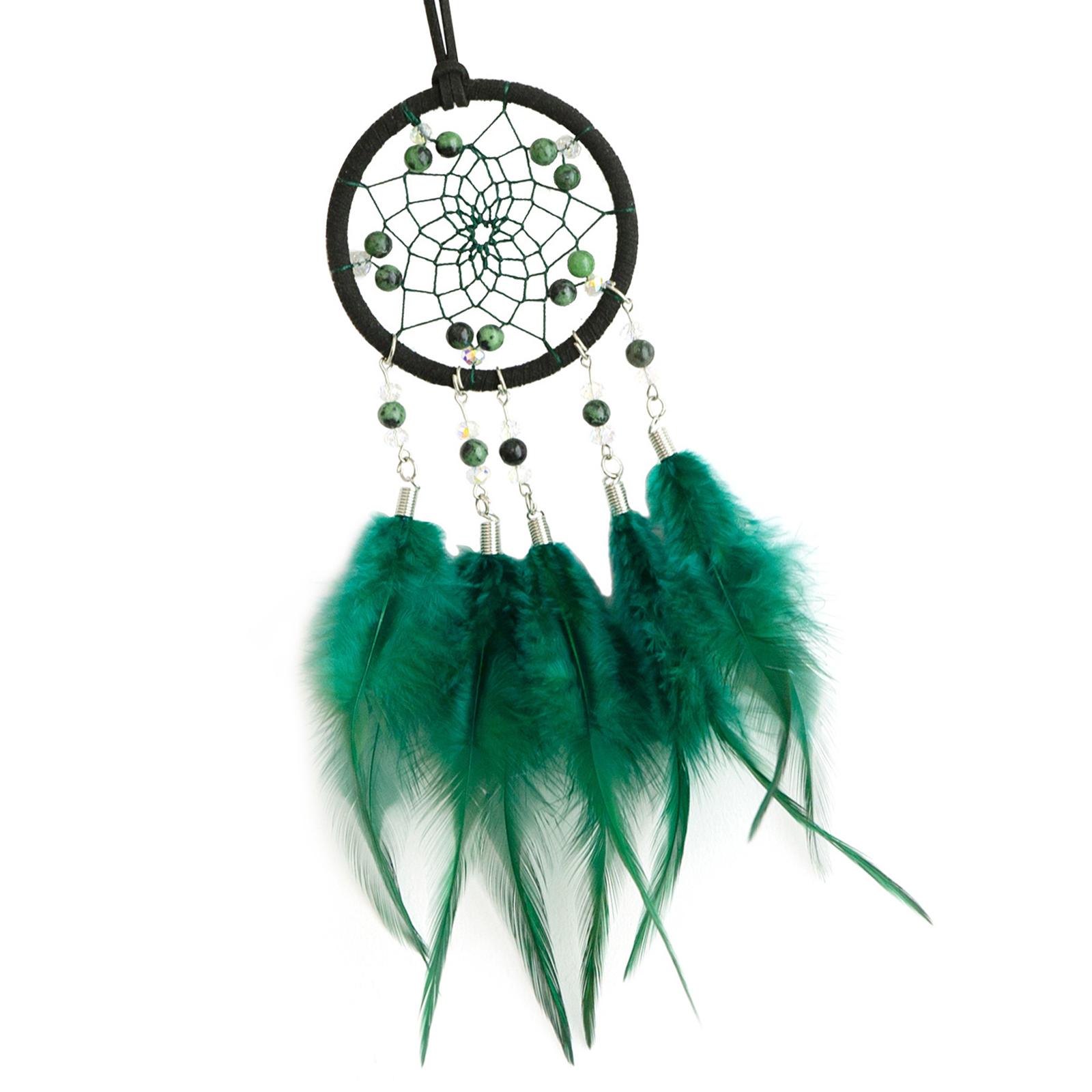 

Плетеный вручную Ловец снов с бусинами, Настенное украшение с перьями для дома и подвеска для зеркала заднего вида автомобиля зелёный