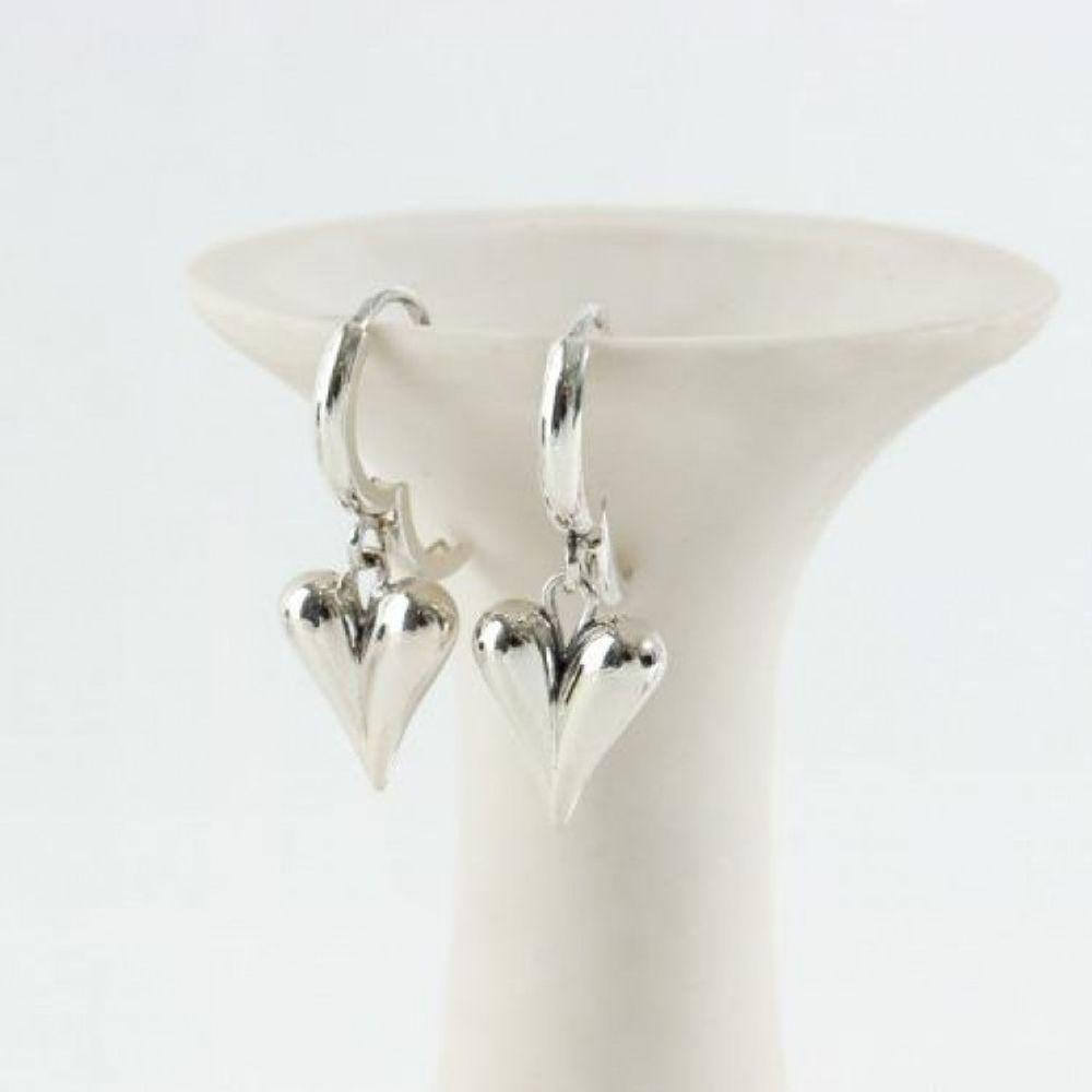 3D Heart Drop Earrings One-Touch Mini Ring Earrings
