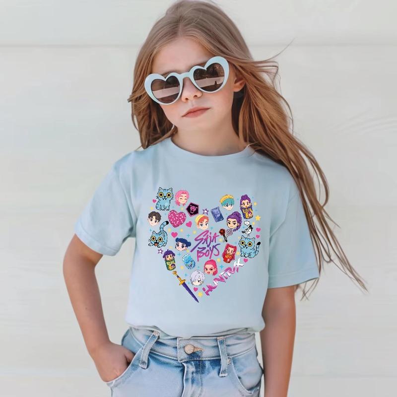 2026 Heet Huntrix Kpop Liefdespatroon T-shirt voor Jongens Meisjes Fans Cadeau Zomer Ronde Hals Korte Mouw T-shirts Mode Kinder T-shirt