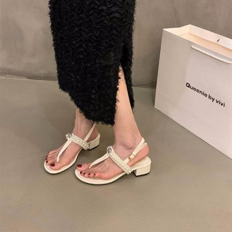 

Women Heeled Sandals Clip Toe Casual Shoes Woman Slingback Summer 2025 Trend Dress Loafers Shallow Flip Flops Sandalias De Mujer 40 бежевий