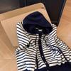 Contrasting Splicing Striped Hooded Long-sleeved Knitted Cardigan Sweater Jacket Women's New Early Autumn Top