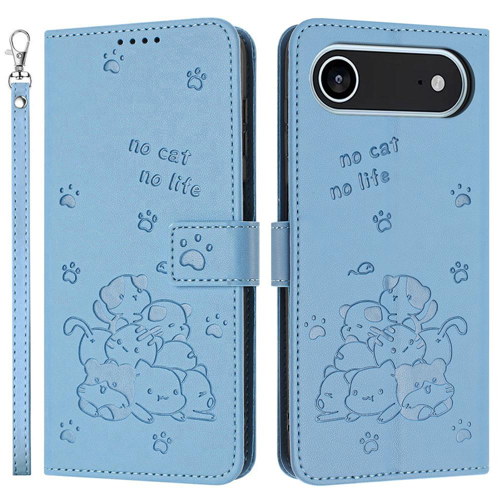 For iPhone 17 Air Wallet Case Cats Imprint Leather Phone Cover with Strap
